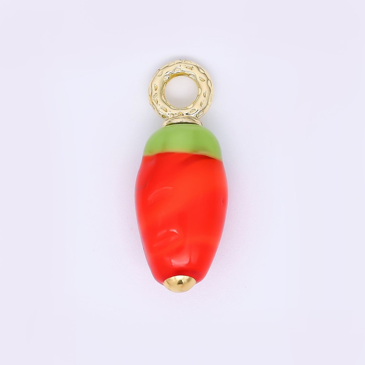 24K Gold Filled 28mm Glass Art Hot Spicy Red Chili Fruit Charm | AH - 624 - DLUXCA