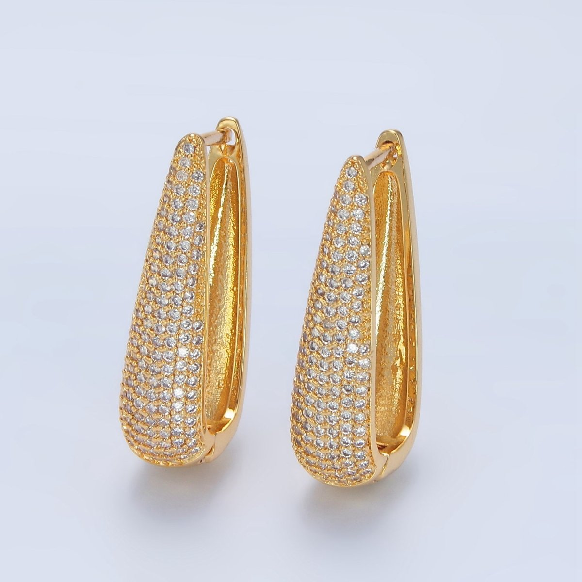 24K Gold Filled 28mm Micro Paved CZ Oblong Hoop Earrings | AD790 - DLUXCA