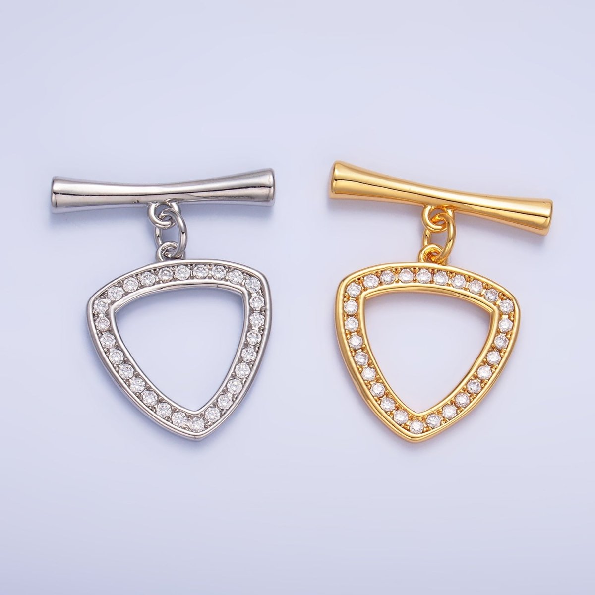 24K Gold Filled 28mm Micro Paved CZ Triangle Toggle Clasps Closure Findings in Gold & Silver | Z1032 - DLUXCA