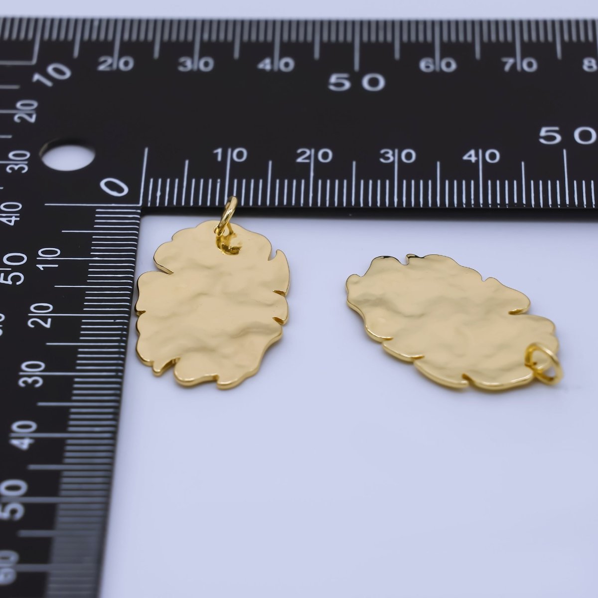 24K Gold Filled 28mm Polished Flat Dry Leaf Freeform Charm | AC1595 - DLUXCA