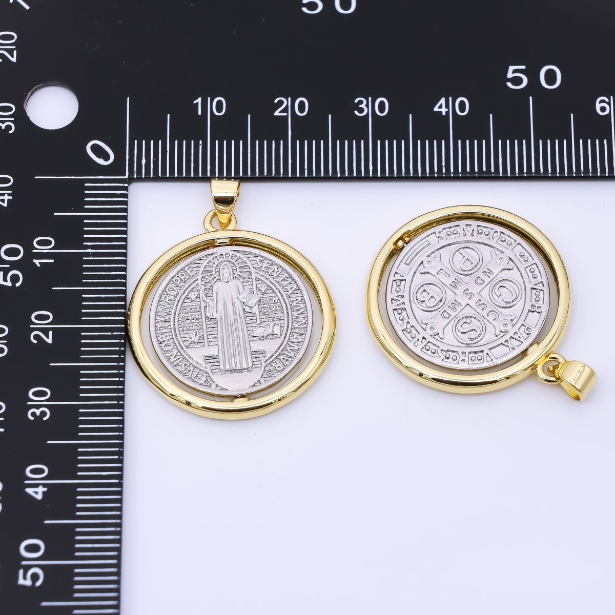 24K Gold Filled 28mm Saint Benedict Coin Pendant | AA1566 - DLUXCA