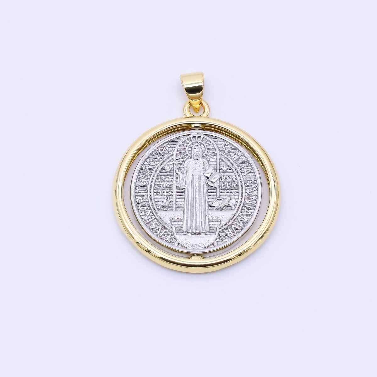 24K Gold Filled 28mm Saint Benedict Coin Pendant | AA1566 - DLUXCA
