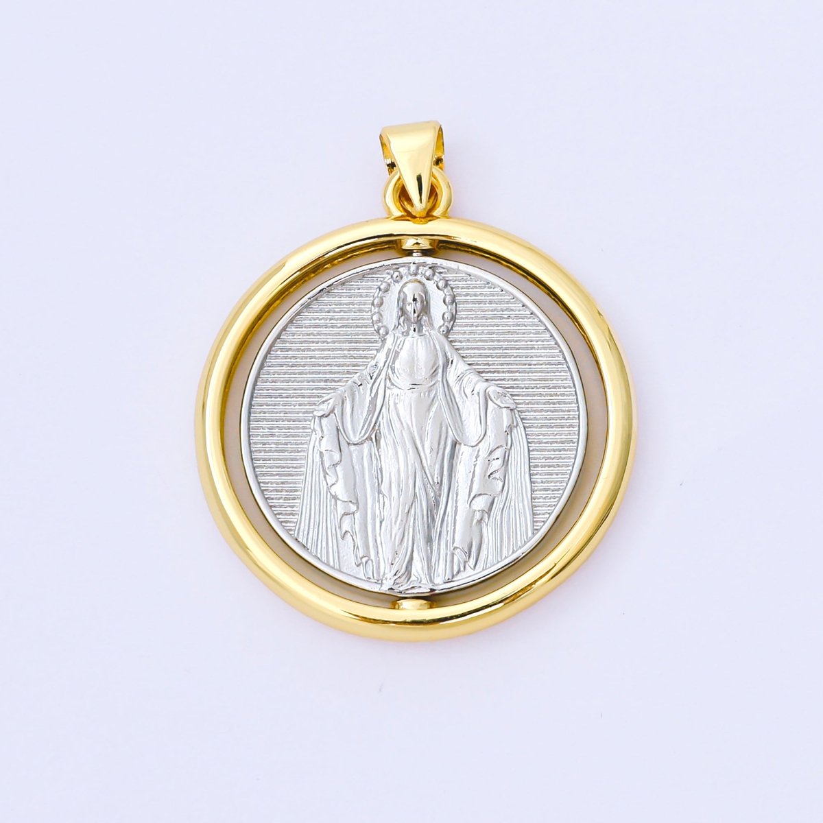 24K Gold Filled 28mm Virgin Mary Lady of Guadalupe Mixed Metal Medallion Pendant | AA1565 - DLUXCA