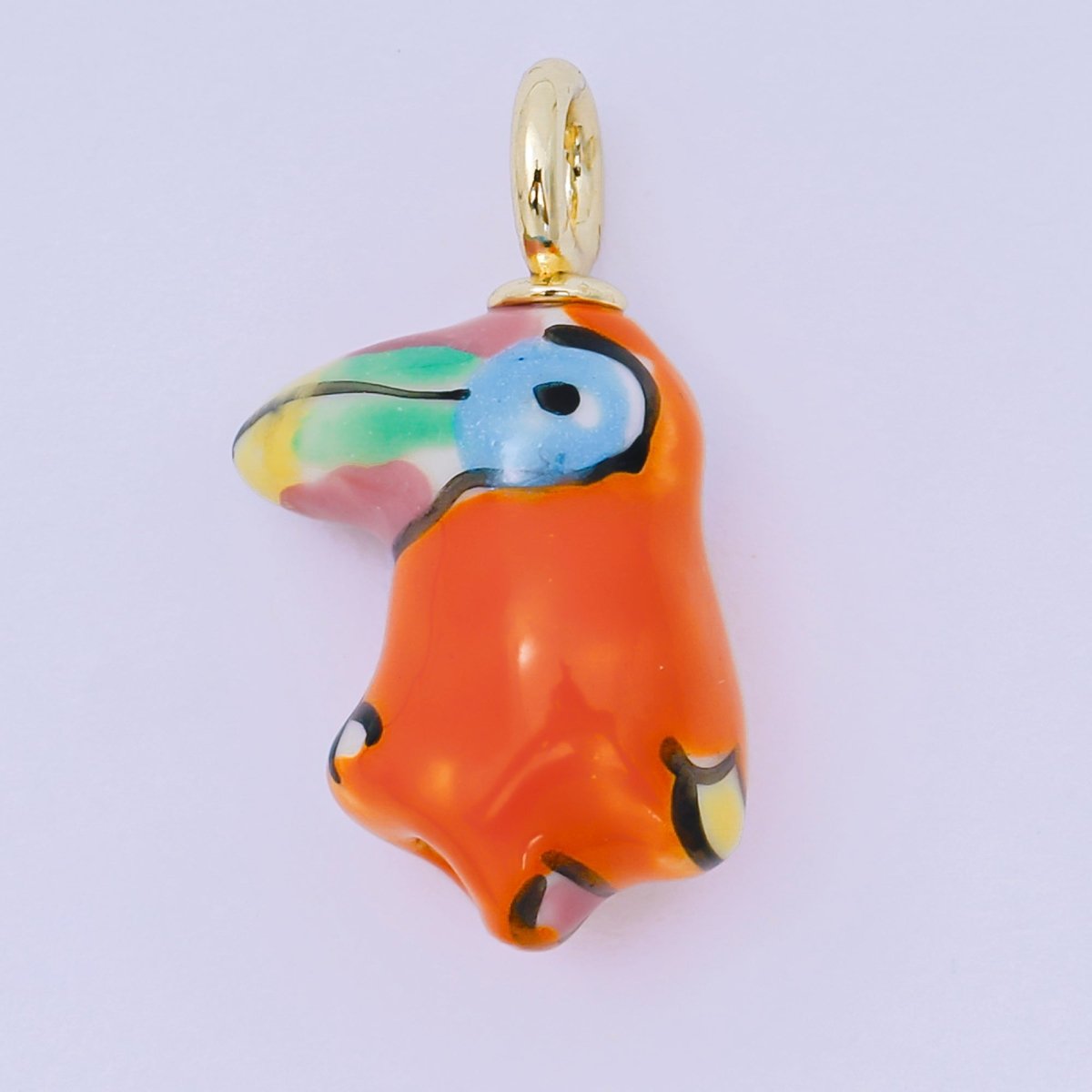 24K Gold Filled 29.5mm Green, Orange, Black Ceramic Parrots Rio Bird Charm | AF1263 - AF1267 - DLUXCA