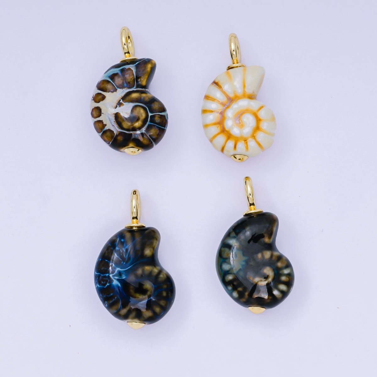 24K Gold Filled 29mm Brown, Blue, Black Ceramics Nautical Conch Shell Charm | AF1270 AF1271 - DLUXCA