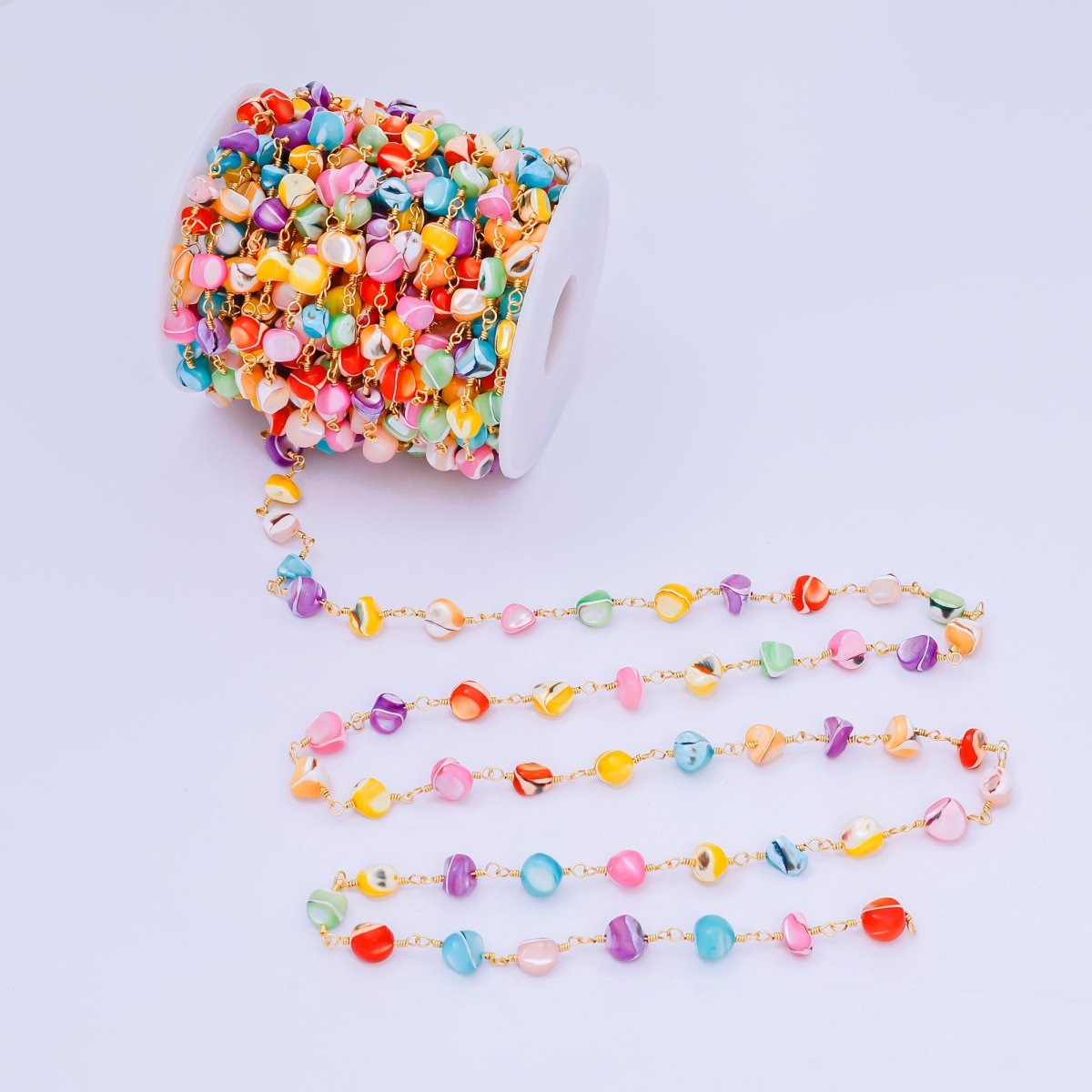 24K Gold Filled 2.9mm Colorful Pebbles Coffee Bean - Shaped Beaded Chain by Yard | ROLL - 1671 - DLUXCA
