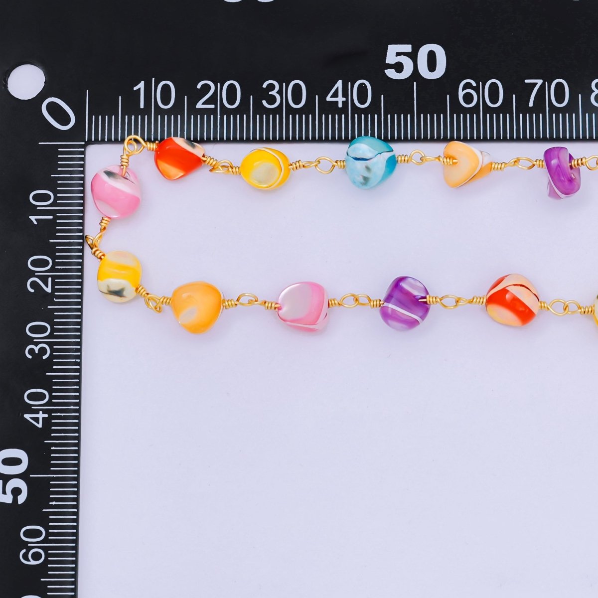 24K Gold Filled 2.9mm Colorful Pebbles Coffee Bean - Shaped Beaded Chain by Yard | ROLL - 1671 - DLUXCA