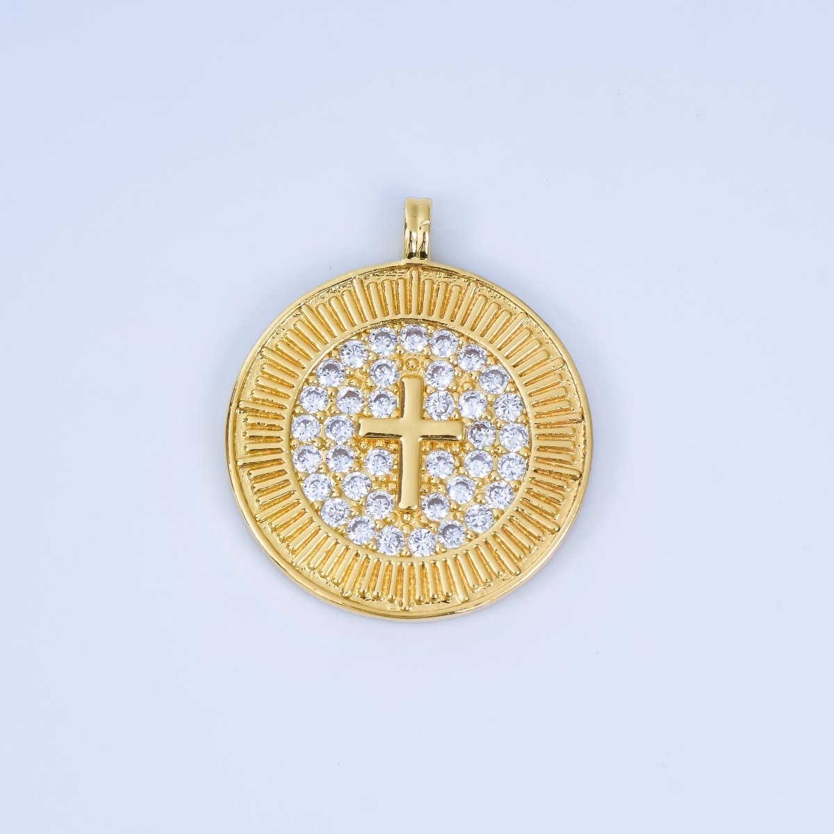 24K Gold Filled 29mm Micro Paved CZ The Messiah Cross Medallion Pendant | AA - 1606 - DLUXCA