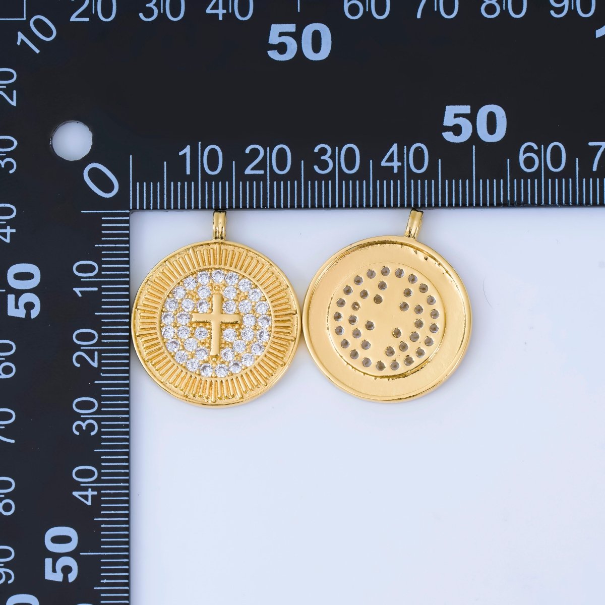 24K Gold Filled 29mm Micro Paved CZ The Messiah Cross Medallion Pendant | AA - 1606 - DLUXCA