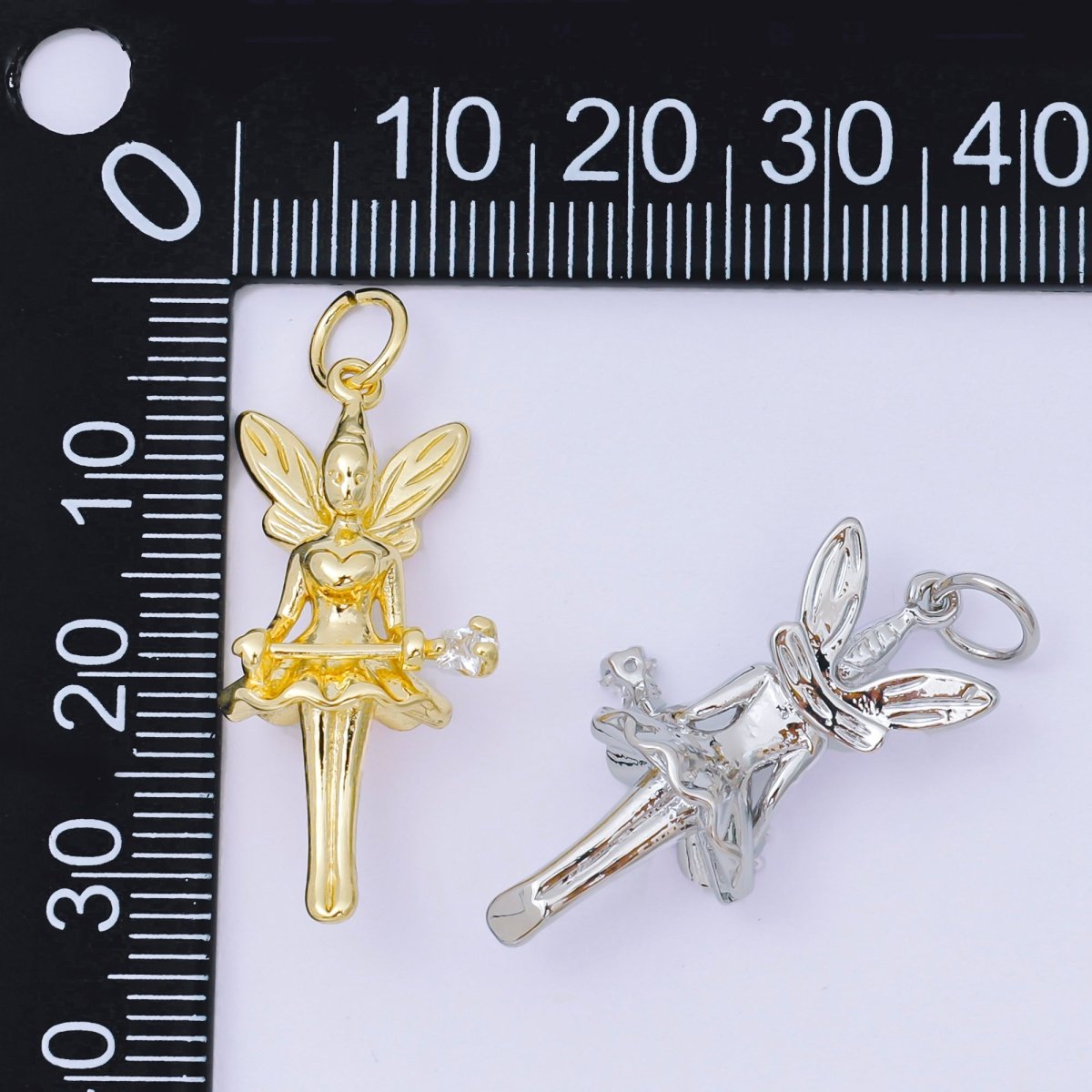 24K Gold Filled 29mm Star - Shaped CZ Little Fairy Angel Charm in Gold & Silver | AC - 1582 - DLUXCA
