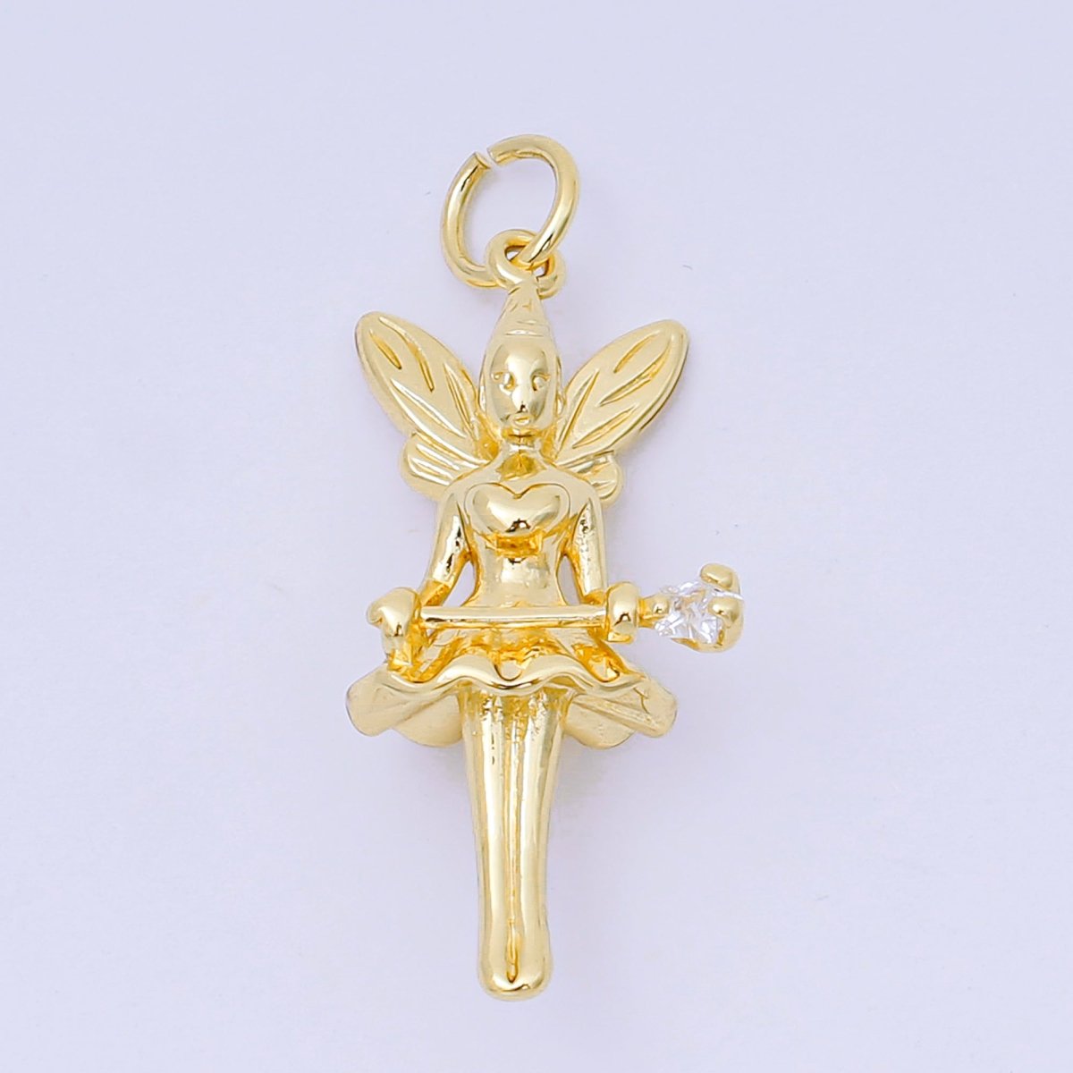 24K Gold Filled 29mm Star - Shaped CZ Little Fairy Angel Charm in Gold & Silver | AC - 1582 - DLUXCA