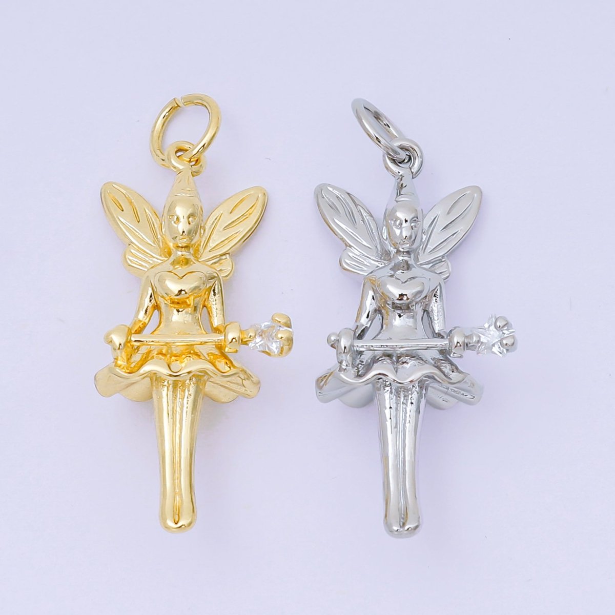 24K Gold Filled 29mm Star - Shaped CZ Little Fairy Angel Charm in Gold & Silver | AC - 1582 - DLUXCA