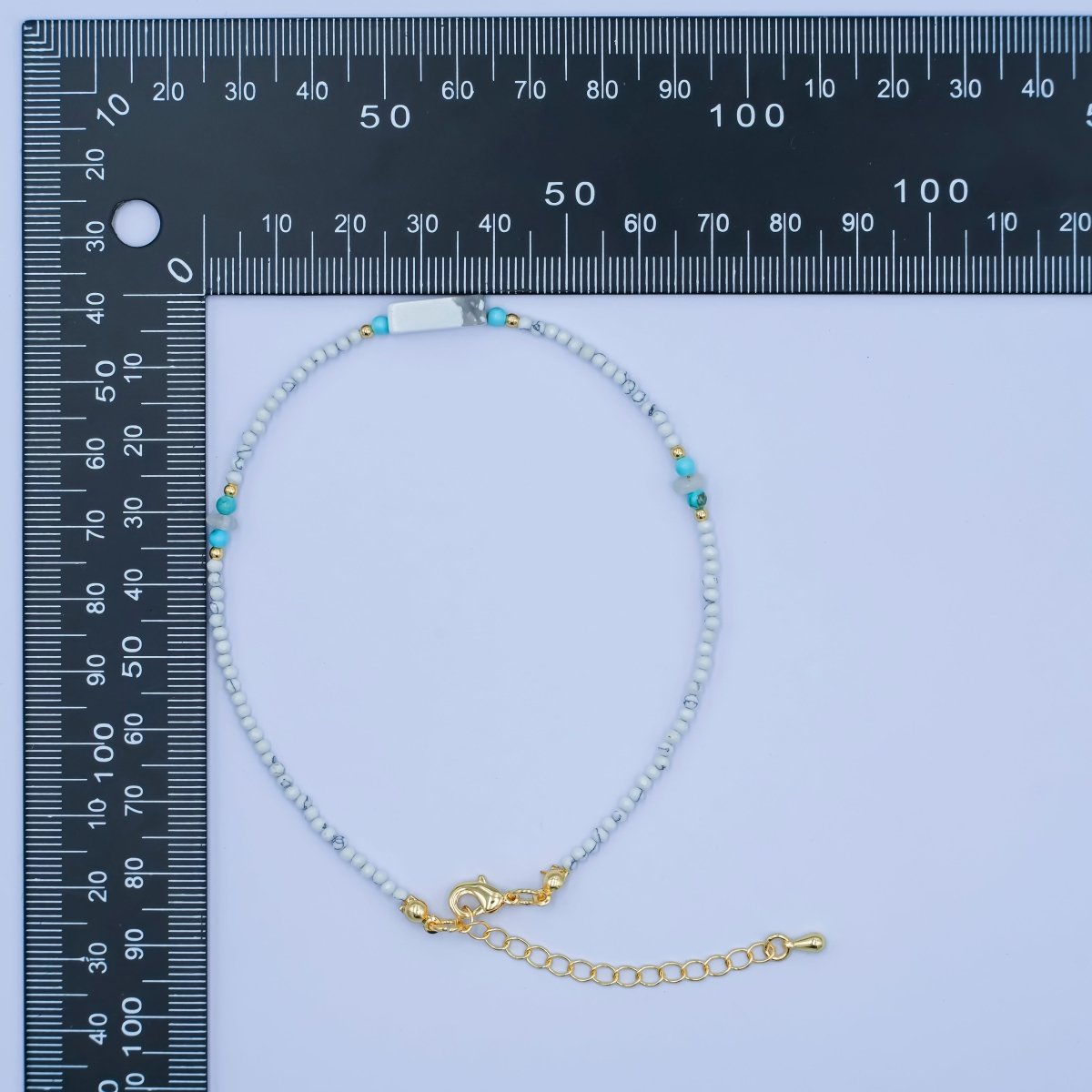 24K Gold Filled 2mm Blue Turquoise Howlite Gemstone 9.5 Inch Anklet | WA - 2952 - DLUXCA