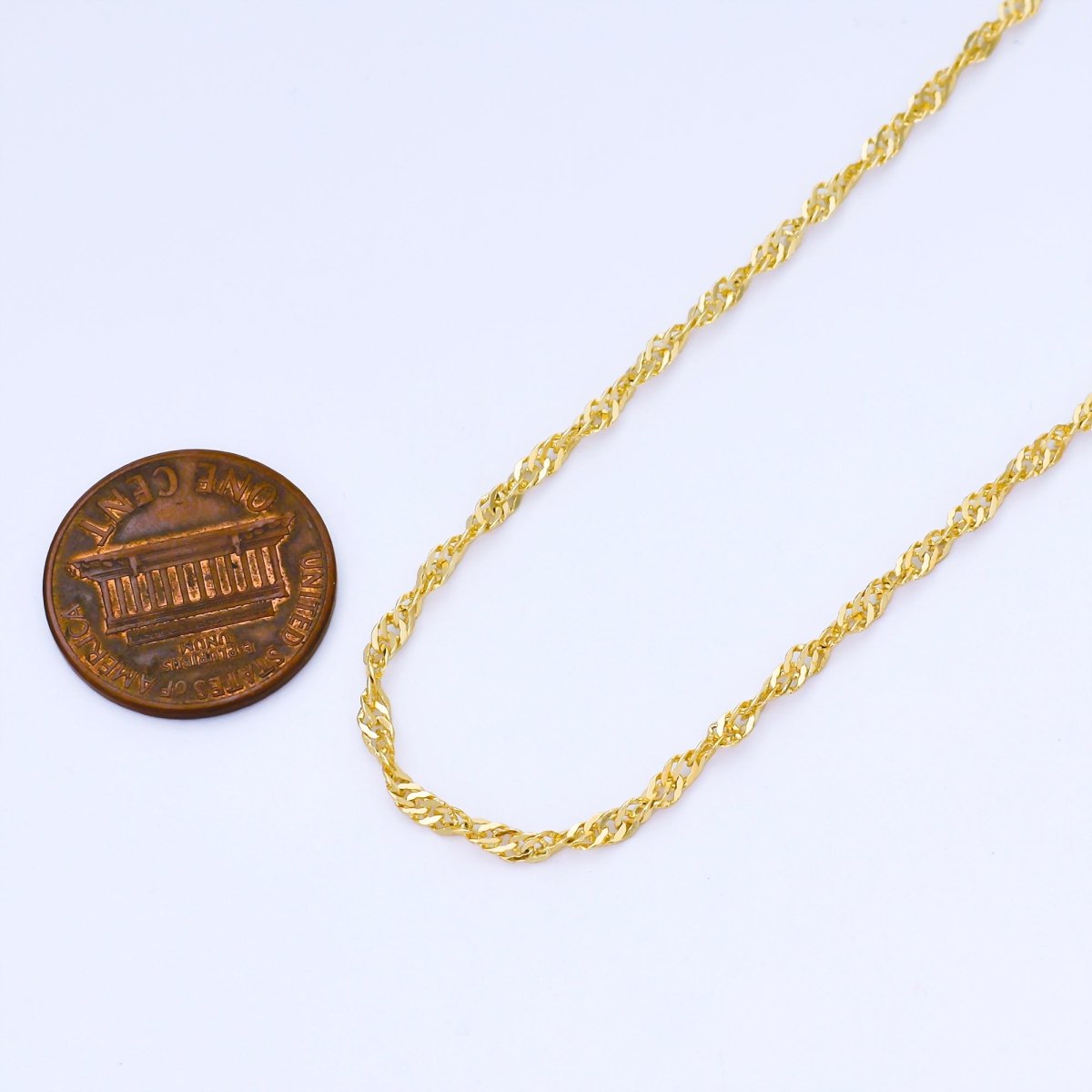 24K Gold Filled 2mm Minimalist Twisted Singapore Unfinished Chain by Yard | Roll - 2005 - DLUXCA