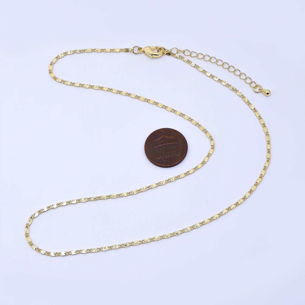 24K Gold Filled 2mm Sunburst Mariner Anchor Chain 18 Inch Necklace | WA - 4017 - DLUXCA