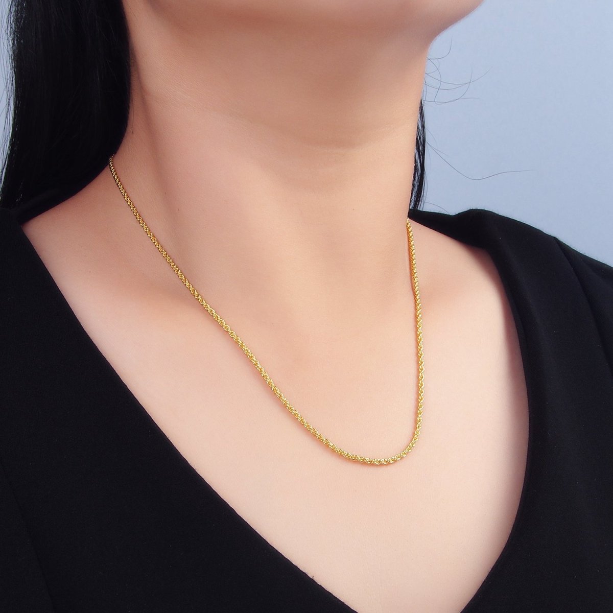 24K Gold Filled 2mm Twisted Rope Chain 18 Inch Necklace | WA - 2642 - DLUXCA