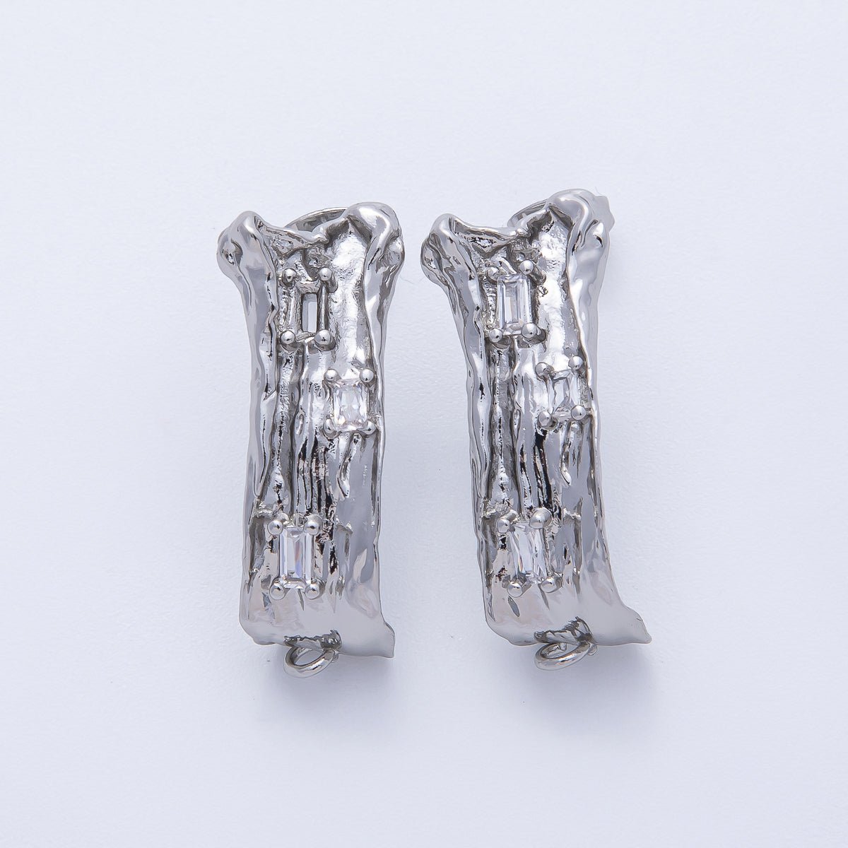 24K Gold Filled 30mm Baguette CZ Hammered Tube Drop Stud Earrings in Gold & Silver | Z1668 - DLUXCA