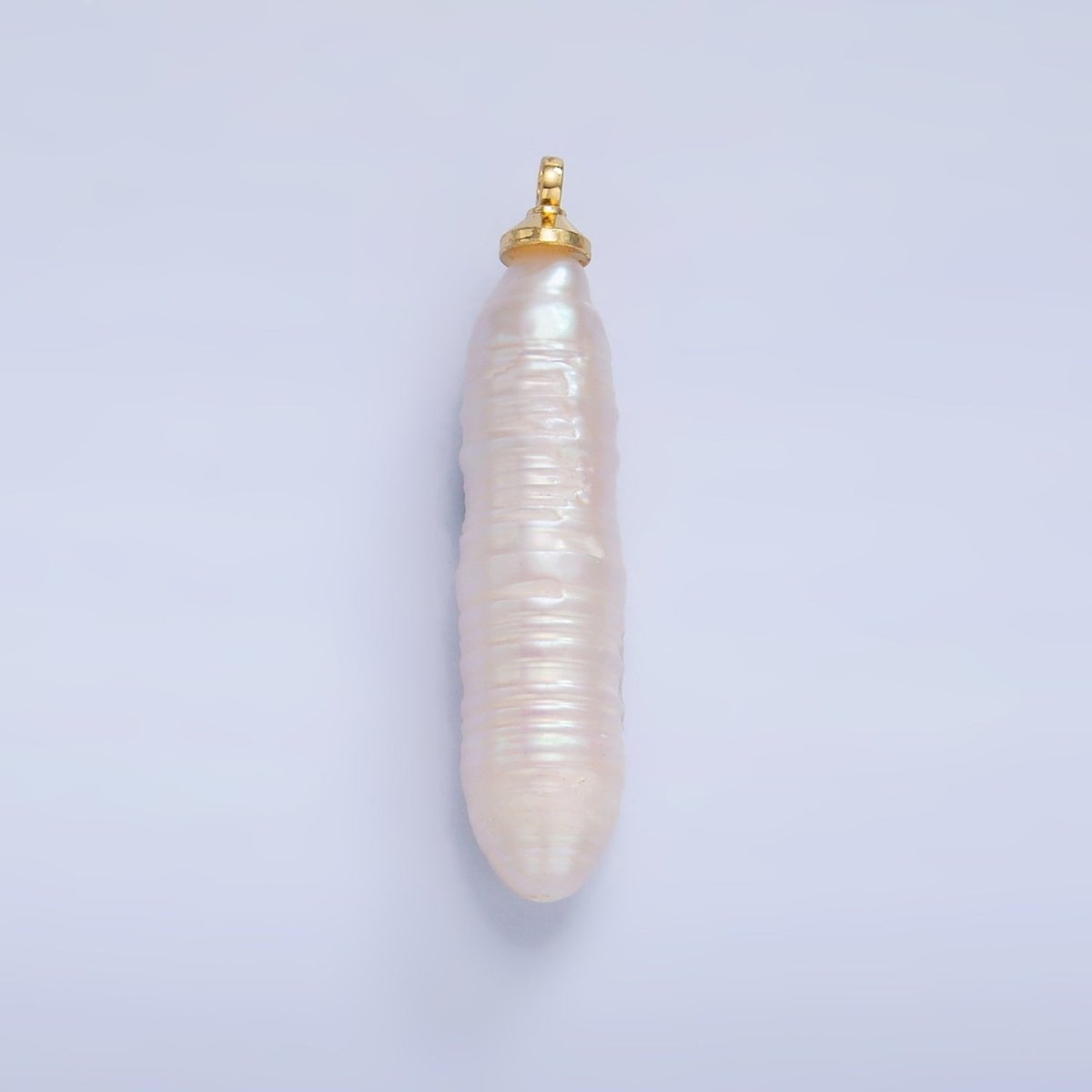 24K Gold Filled 30mm Biwa White Freshwater Pearl Charm | P1939 - DLUXCA