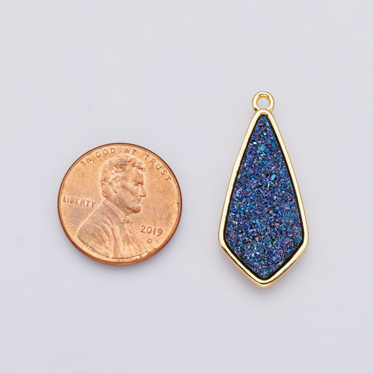 24K Gold Filled 30mm Black, Blue, Purple Glitter Druzy Rhombus Geometric Charm | E00438 - DLUXCA