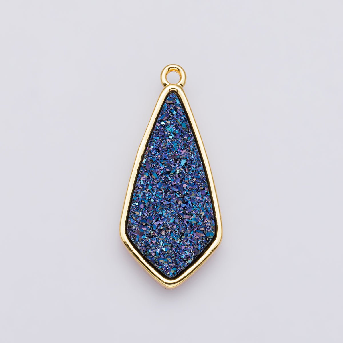 24K Gold Filled 30mm Black, Blue, Purple Glitter Druzy Rhombus Geometric Charm | E00438 - DLUXCA