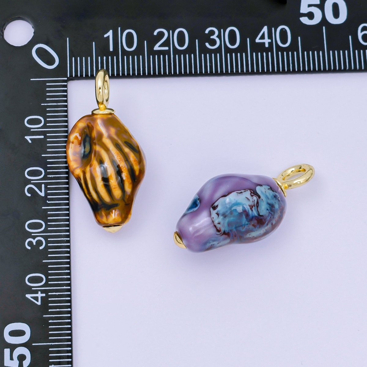 24K Gold Filled 30mm Brown, Purple, Dark Brown Ceramics Nautical Conch Shell Charm | AF1268 AF1269 - DLUXCA