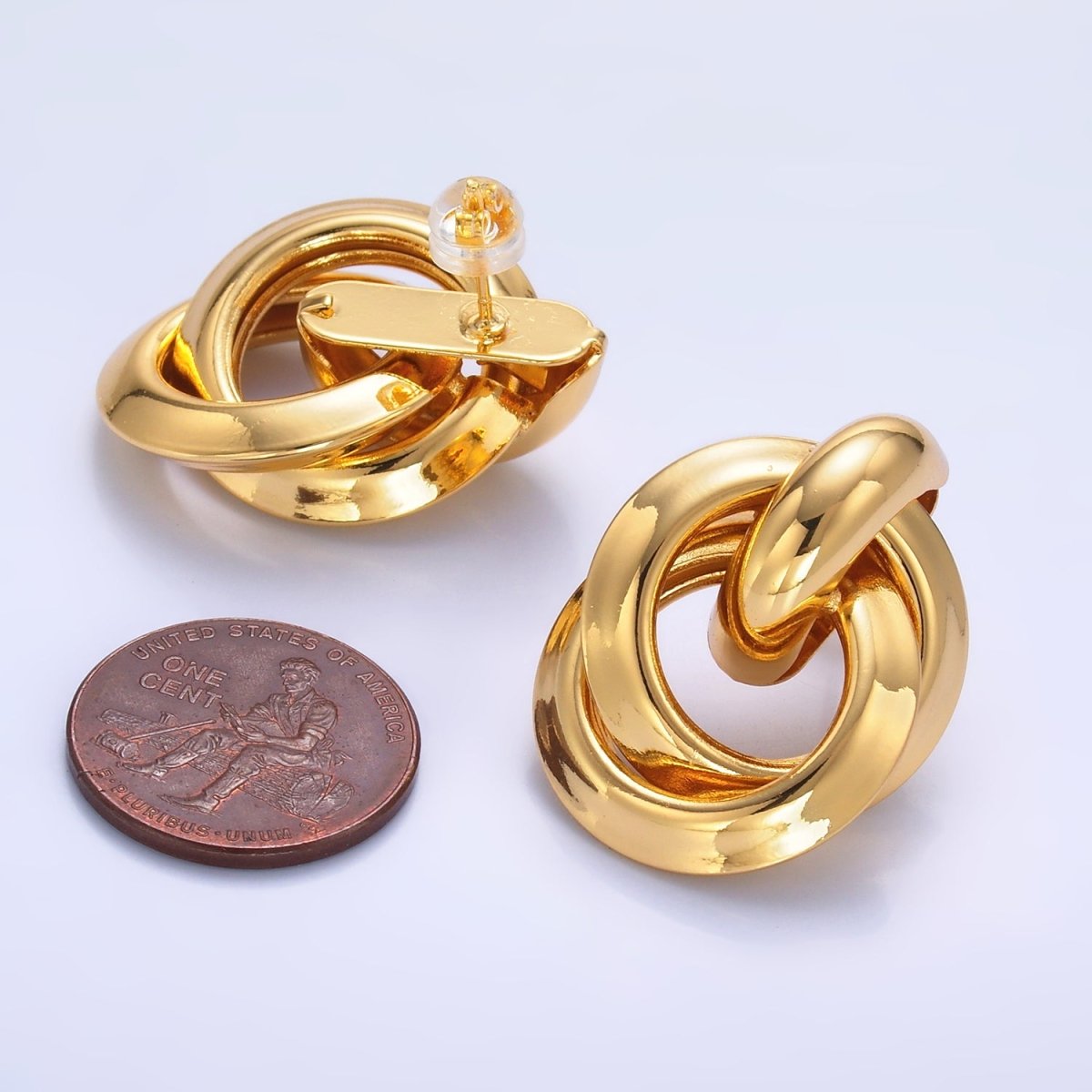 24K Gold Filled 30mm Circular Doorknocker Drop Stud Earrings in Gold & Silver | Q530 Q526 - DLUXCA