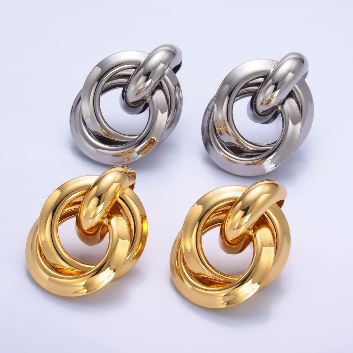 24K Gold Filled 30mm Circular Doorknocker Drop Stud Earrings in Gold & Silver | Q530 Q526 - DLUXCA