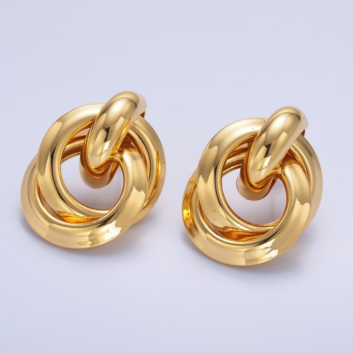 24K Gold Filled 30mm Circular Doorknocker Drop Stud Earrings in Gold & Silver | Q530 Q526 - DLUXCA