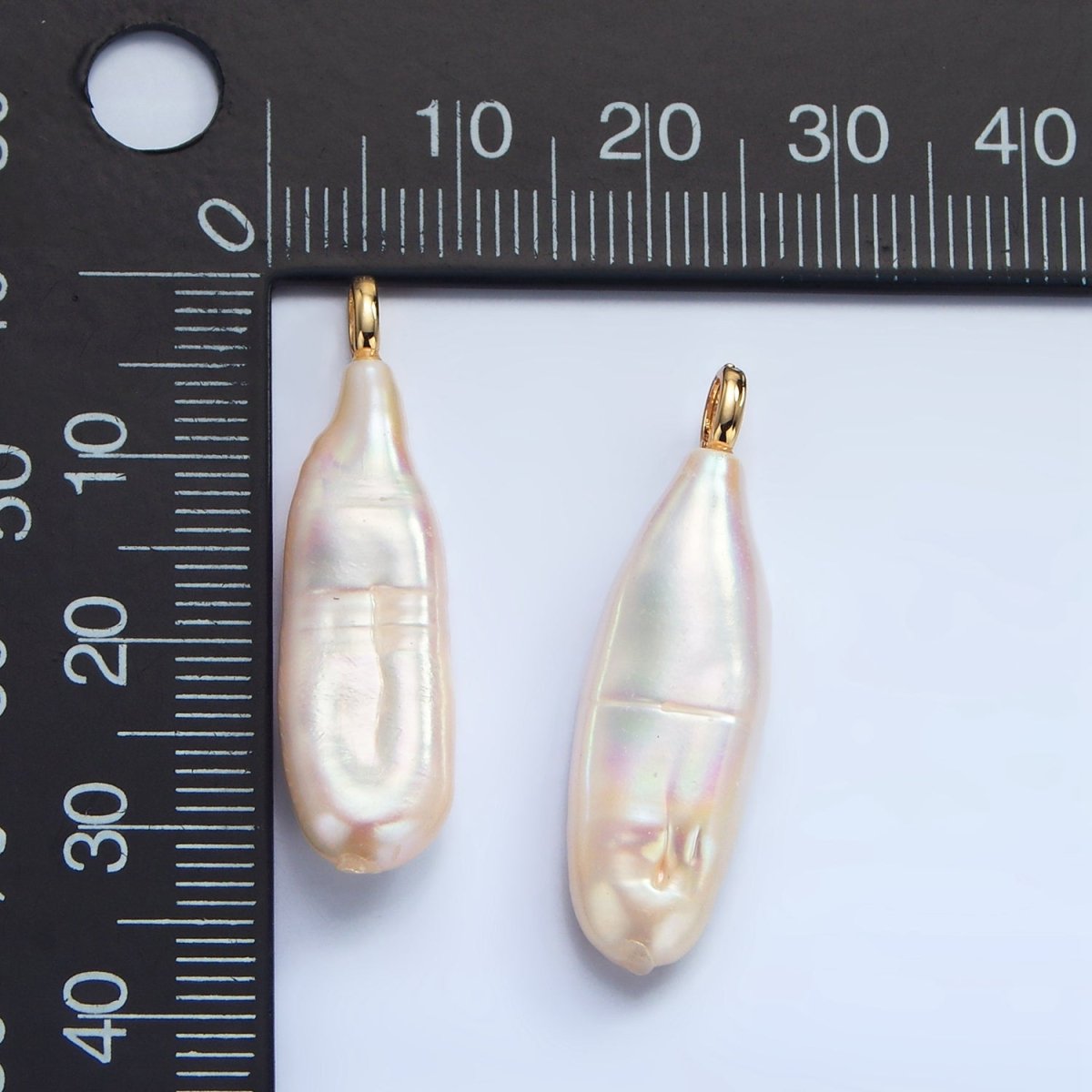 24K Gold Filled 30mm Freshwater Pearl Biwa Teardrop Charm | P1898 - DLUXCA