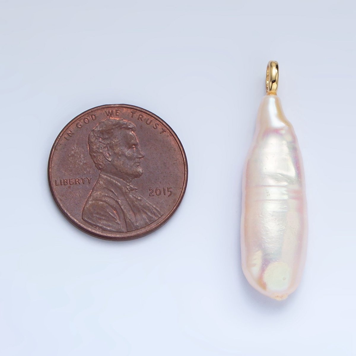 24K Gold Filled 30mm Freshwater Pearl Biwa Teardrop Charm | P1898 - DLUXCA