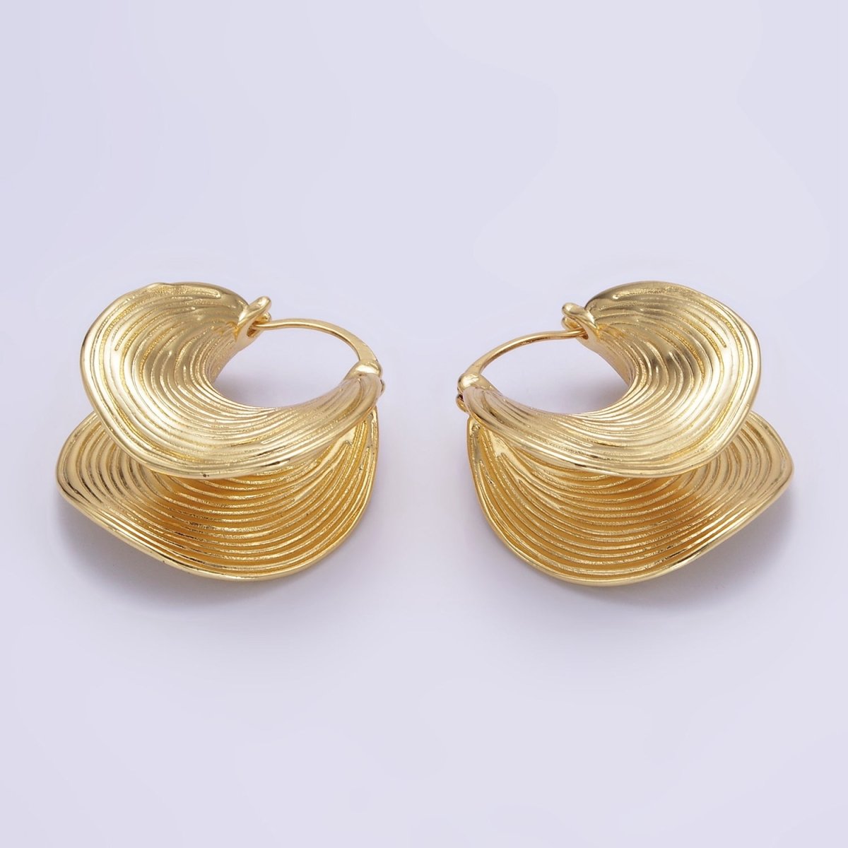 24K Gold Filled 30mm Line - Textured Curved Latch Hoop Earrings | P523 - DLUXCA