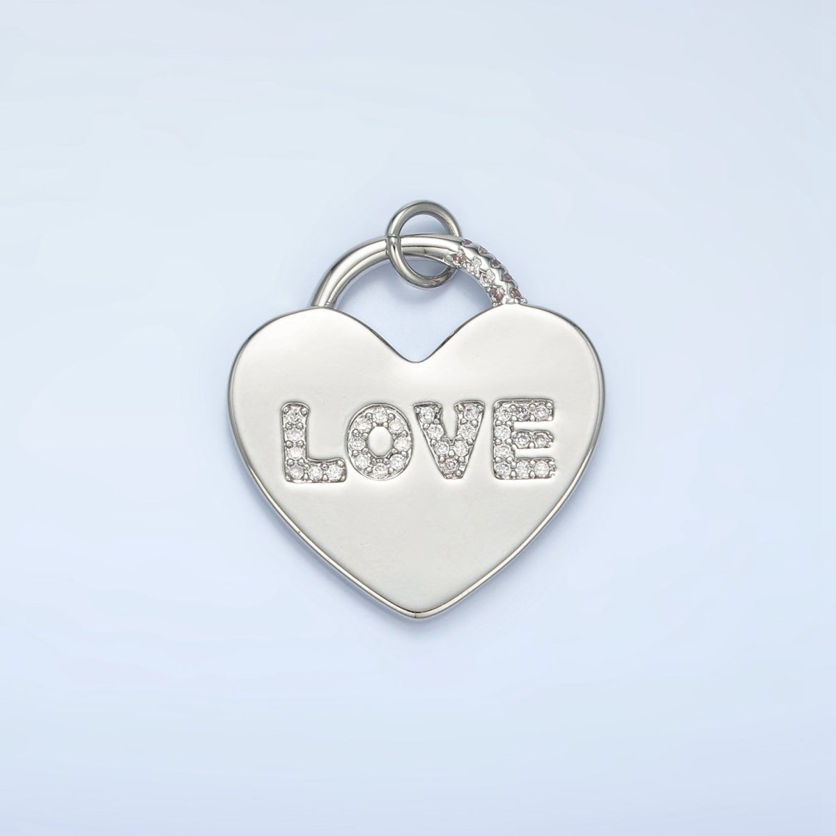 24K Gold Filled 30mm "LOVE" Micro Paved CZ Heart Padlock Charm in Gold & Silver | N743 - DLUXCA