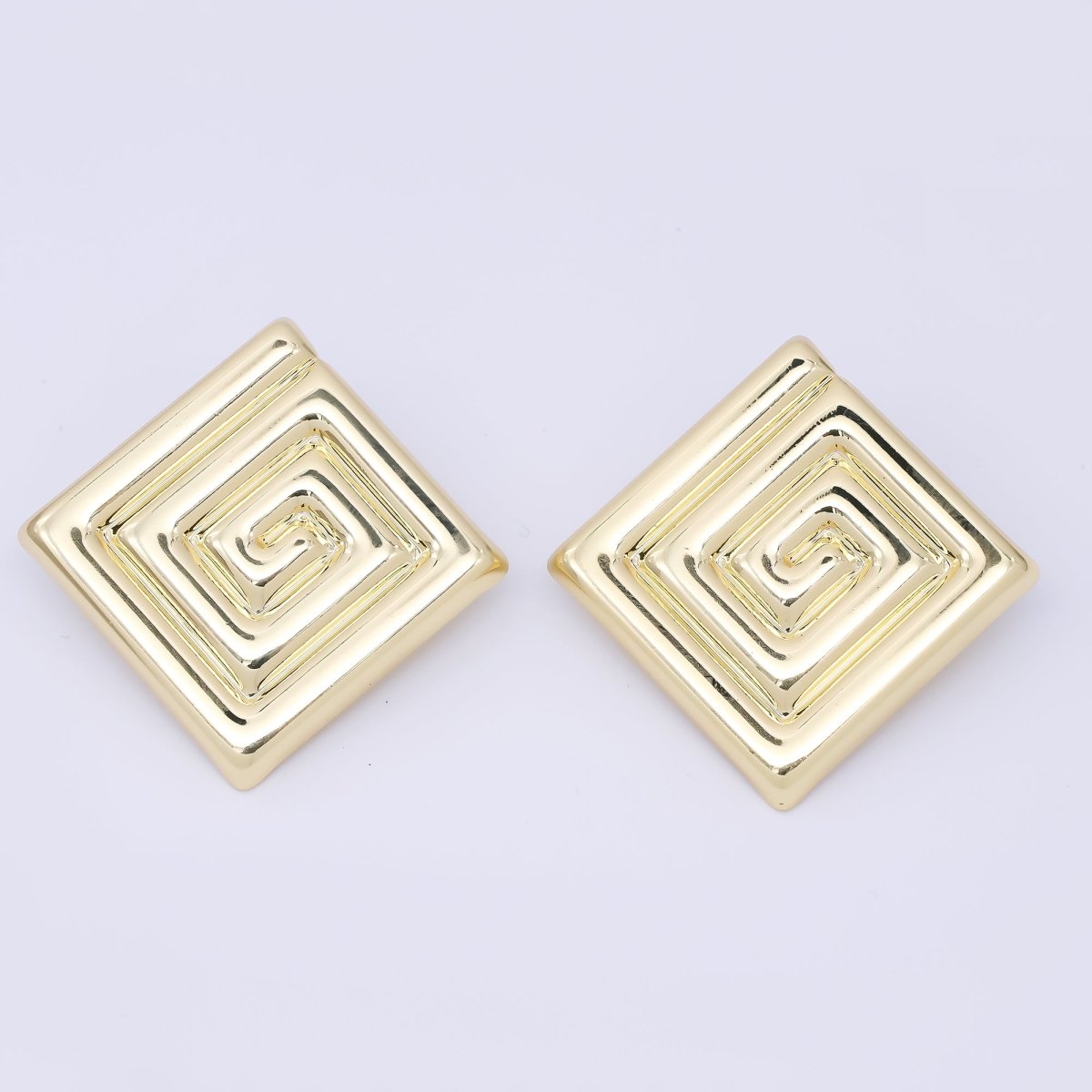 24K Gold Filled 30mm Maze Rhombus Statement Studs Earrings in Gold & Silver | AJ085 AJ086 - DLUXCA