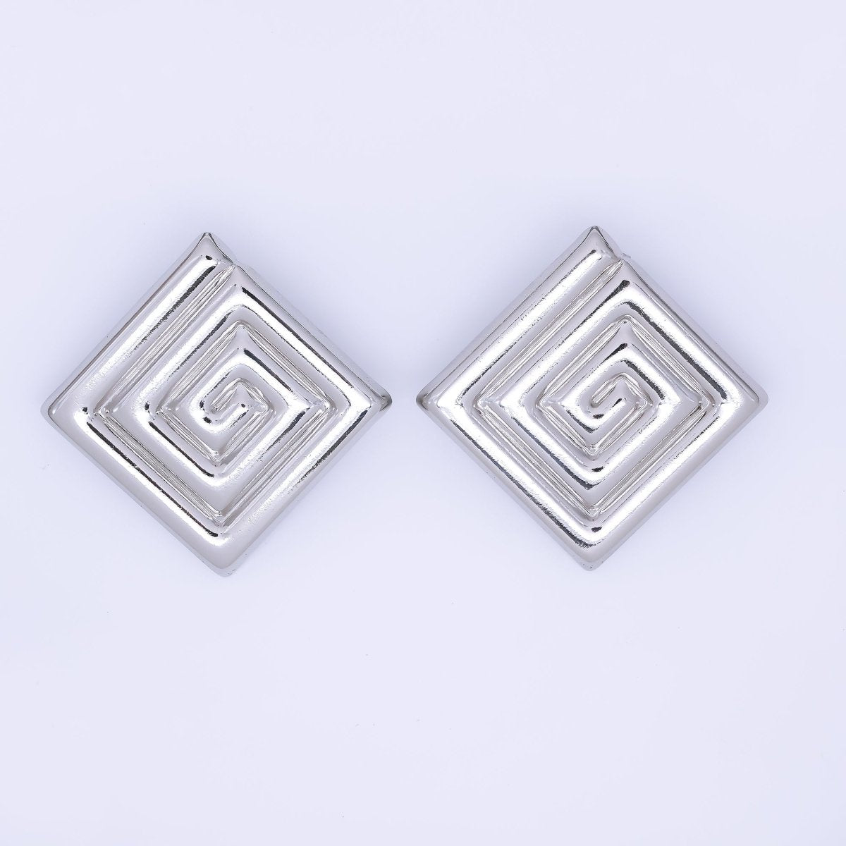 24K Gold Filled 30mm Maze Rhombus Statement Studs Earrings in Gold & Silver | AJ085 AJ086 - DLUXCA