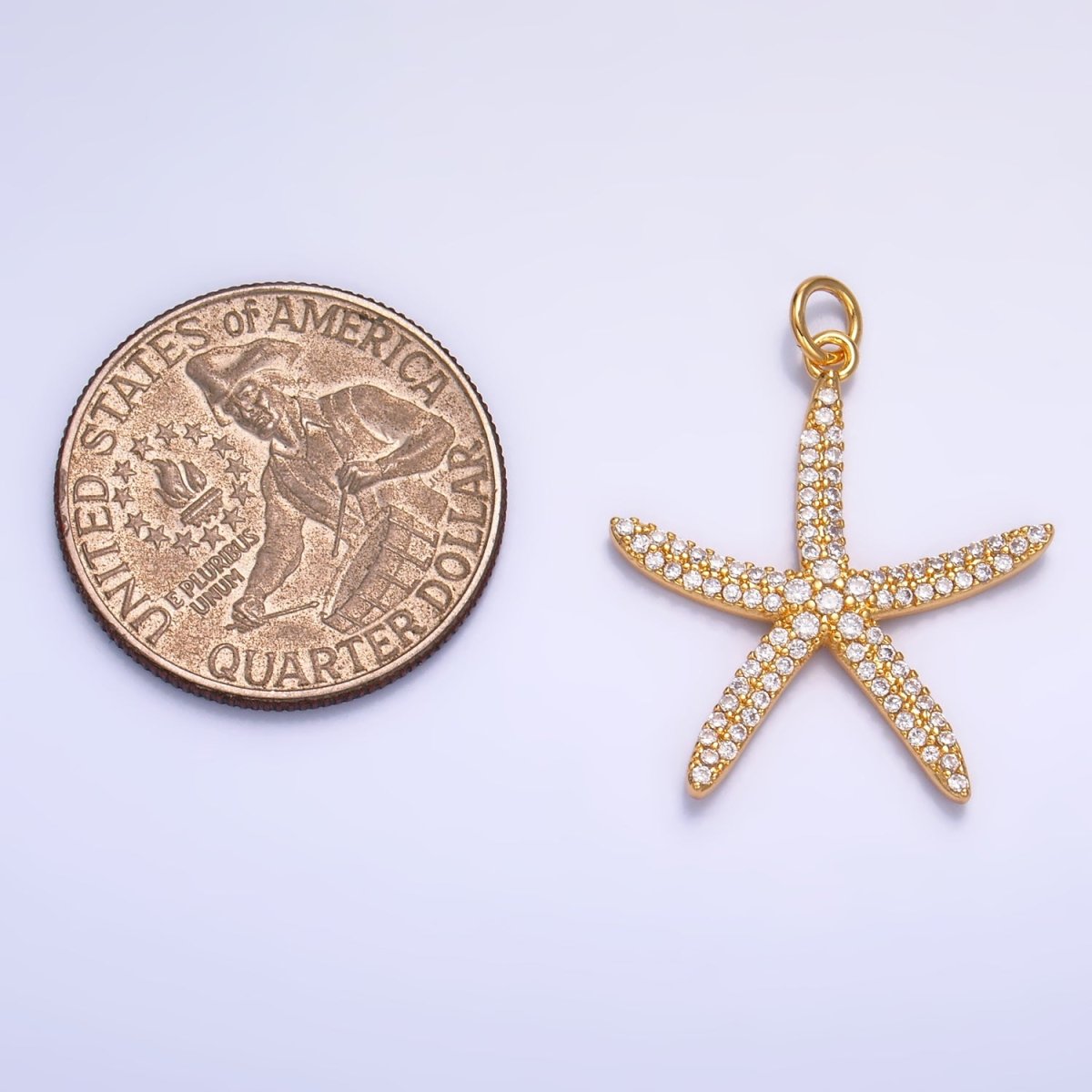 24K Gold Filled 30mm Micro Paved CZ Ocean Starfish Animal Charm | W235 - DLUXCA