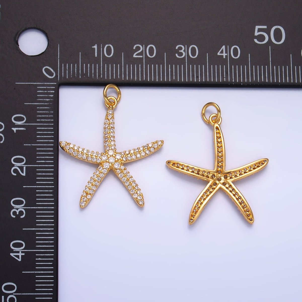 24K Gold Filled 30mm Micro Paved CZ Ocean Starfish Animal Charm | W235 - DLUXCA