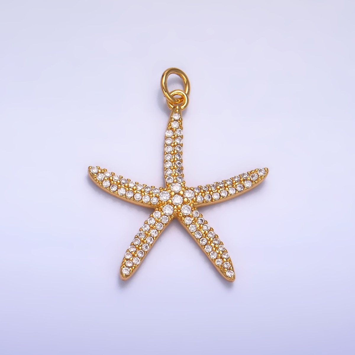 24K Gold Filled 30mm Micro Paved CZ Ocean Starfish Animal Charm | W235 - DLUXCA