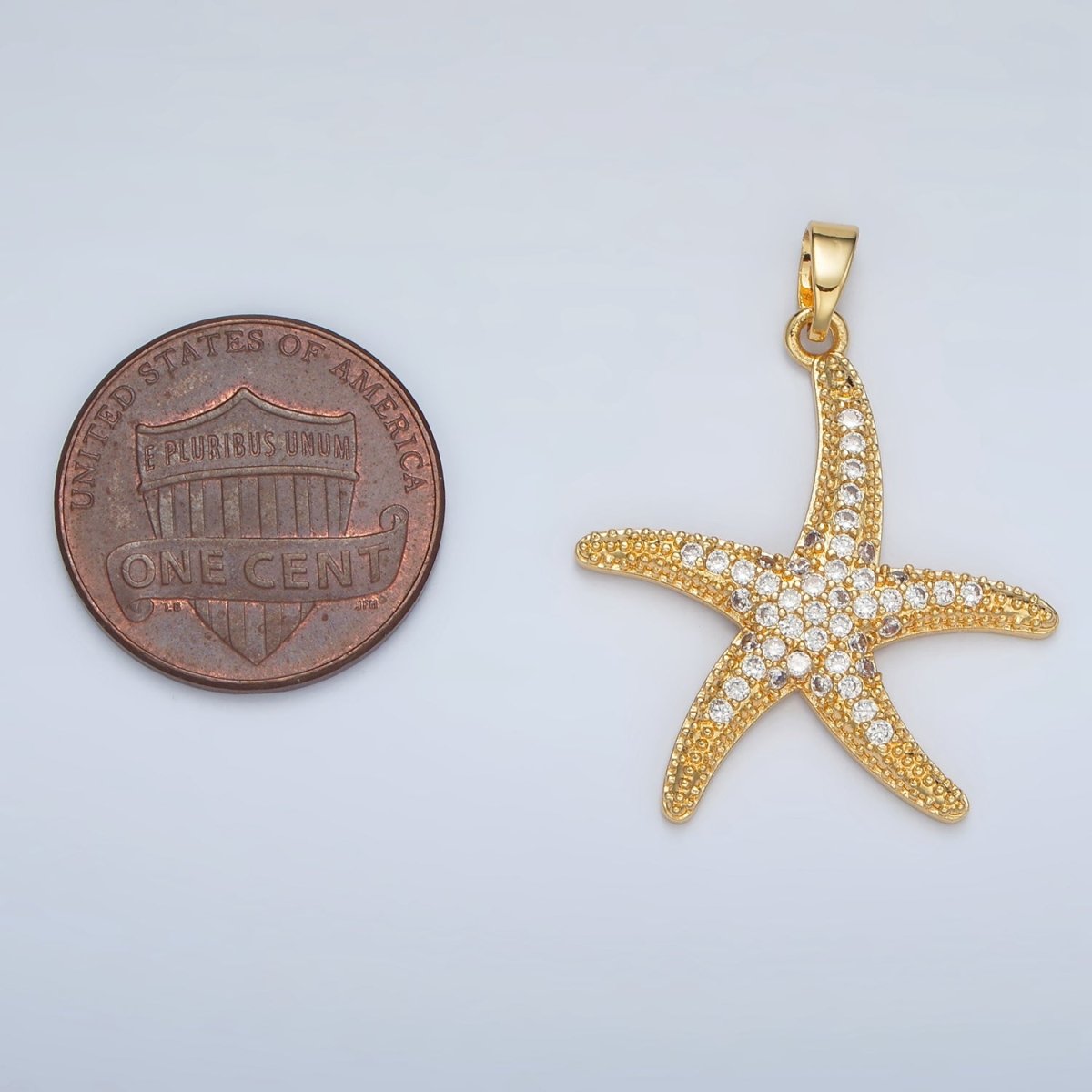 24K Gold Filled 30mm Micro Paved CZ Starfish Pendant in Gold & Silver | AA1391 - DLUXCA