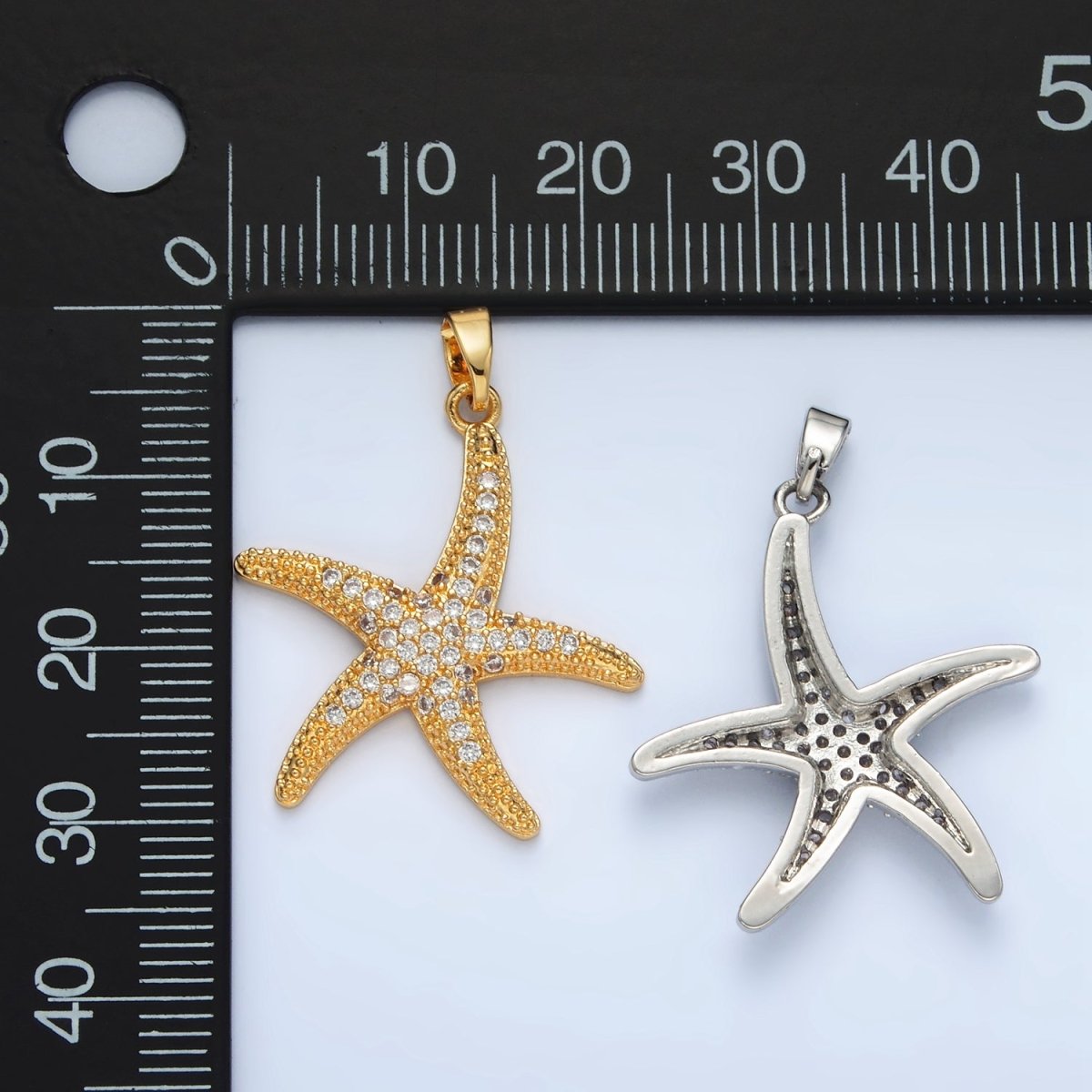 24K Gold Filled 30mm Micro Paved CZ Starfish Pendant in Gold & Silver | AA1391 - DLUXCA