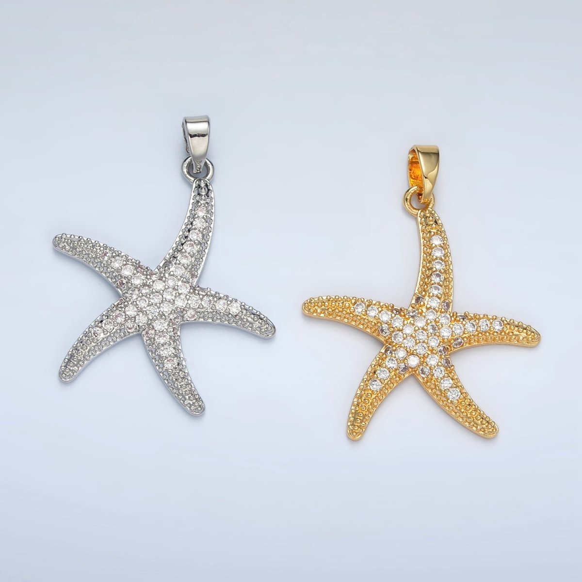 24K Gold Filled 30mm Micro Paved CZ Starfish Pendant in Gold & Silver | AA1391 - DLUXCA