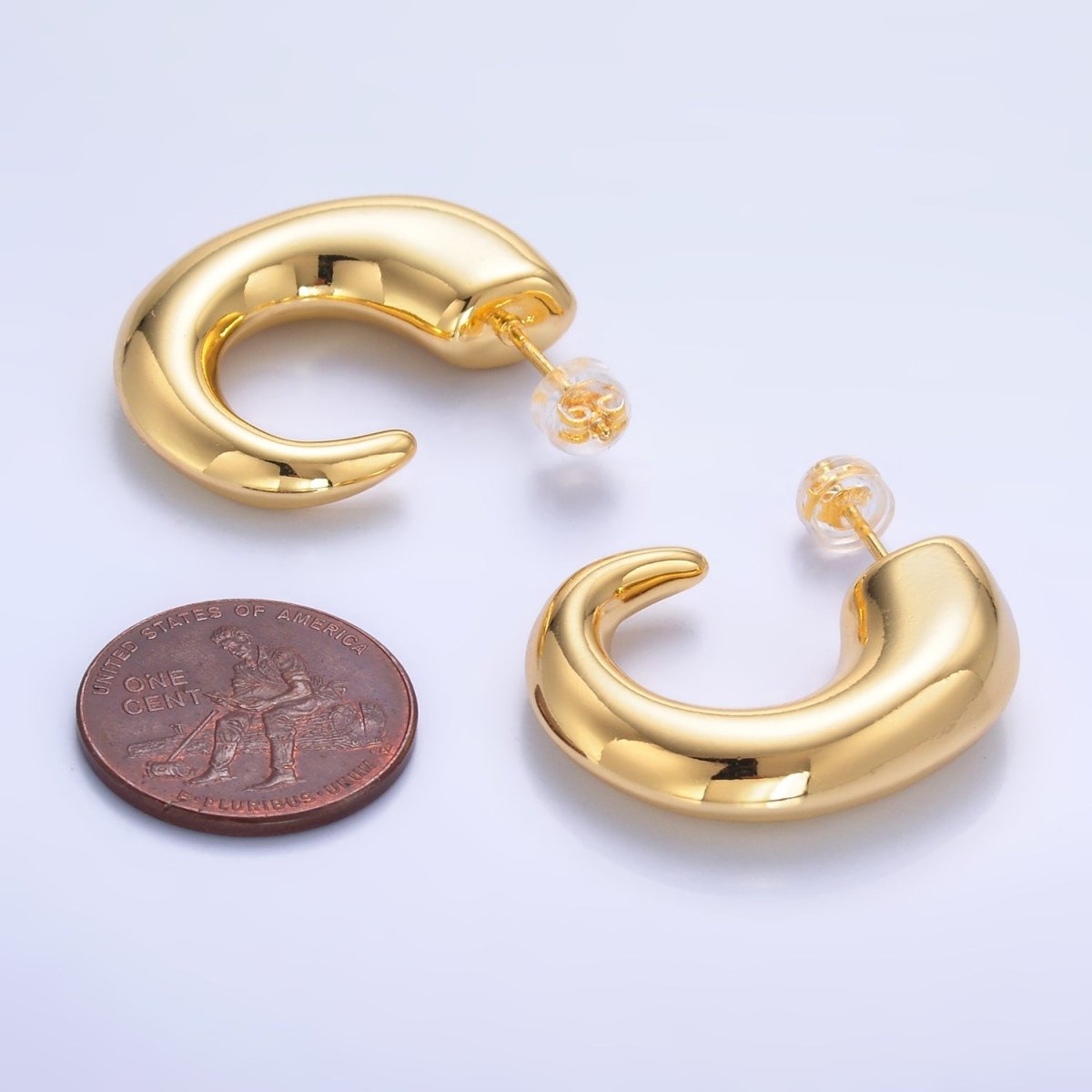 24K Gold Filled 30mm Minimalist J - Shaped Hoop Earrings in Gold & Silver | AB800 AB860 - DLUXCA