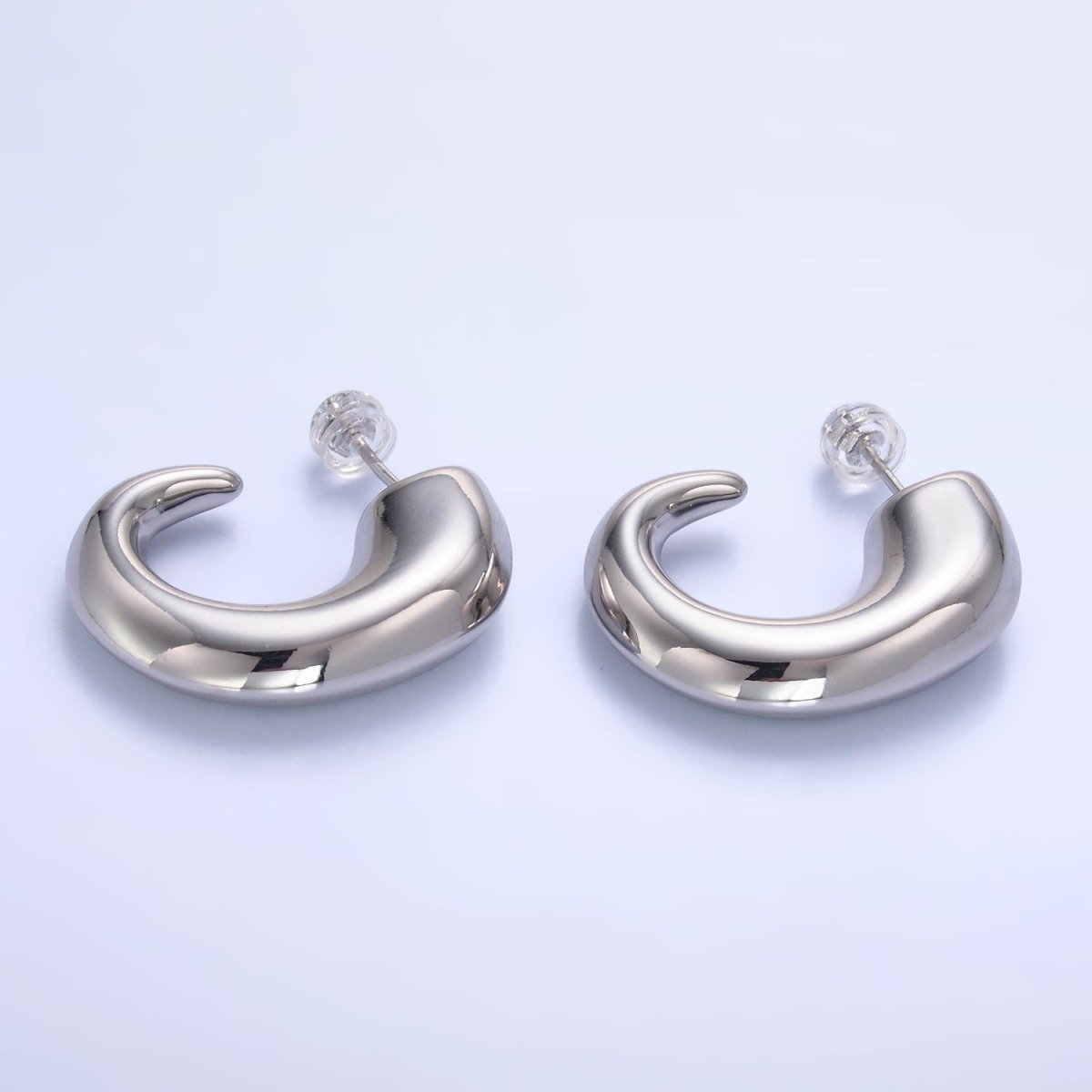 24K Gold Filled 30mm Minimalist J - Shaped Hoop Earrings in Gold & Silver | AB800 AB860 - DLUXCA