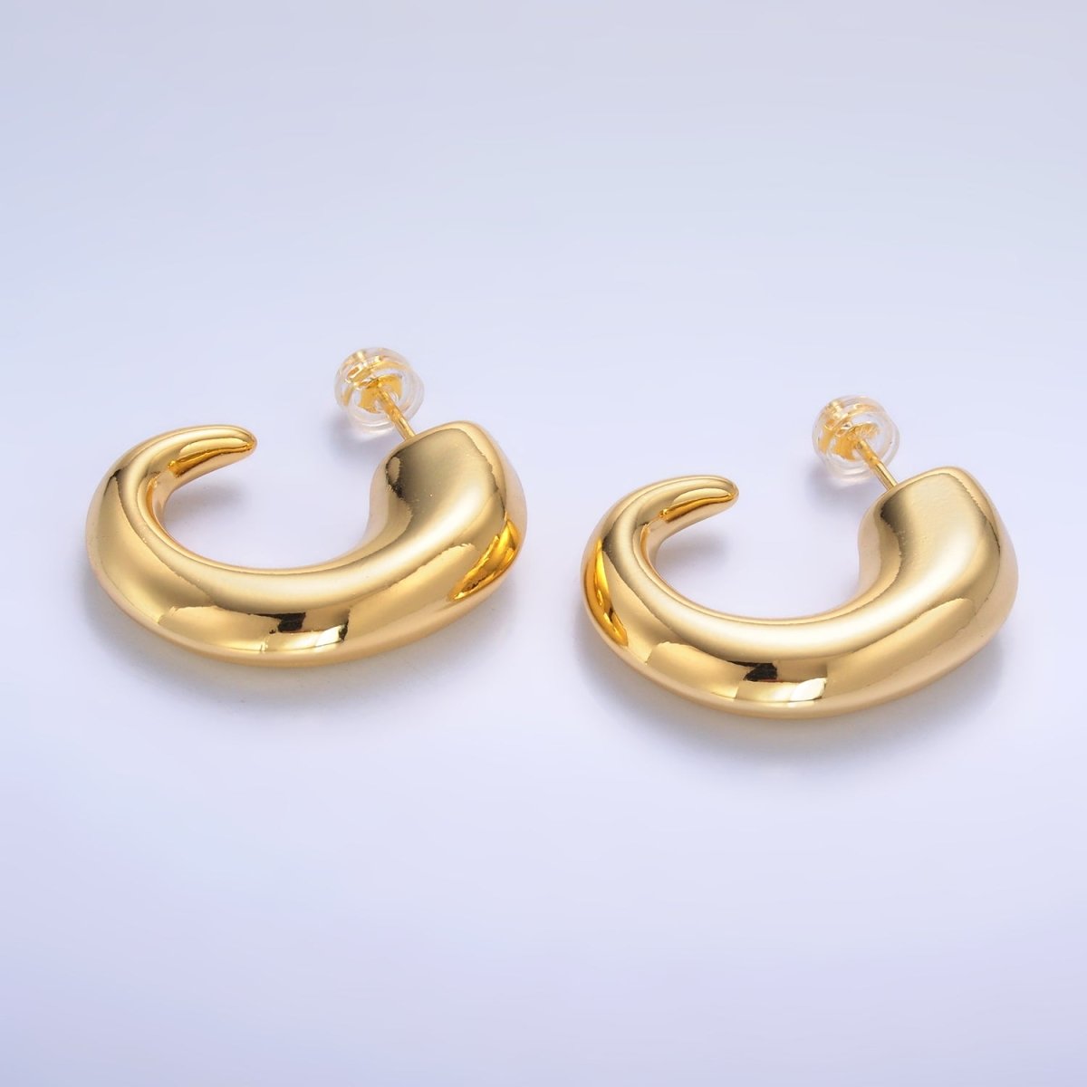 24K Gold Filled 30mm Minimalist J - Shaped Hoop Earrings in Gold & Silver | AB800 AB860 - DLUXCA