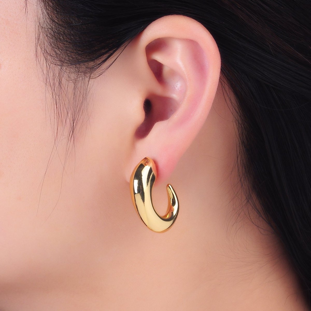 24K Gold Filled 30mm Minimalist J - Shaped Hoop Earrings in Gold & Silver | AB800 AB860 - DLUXCA