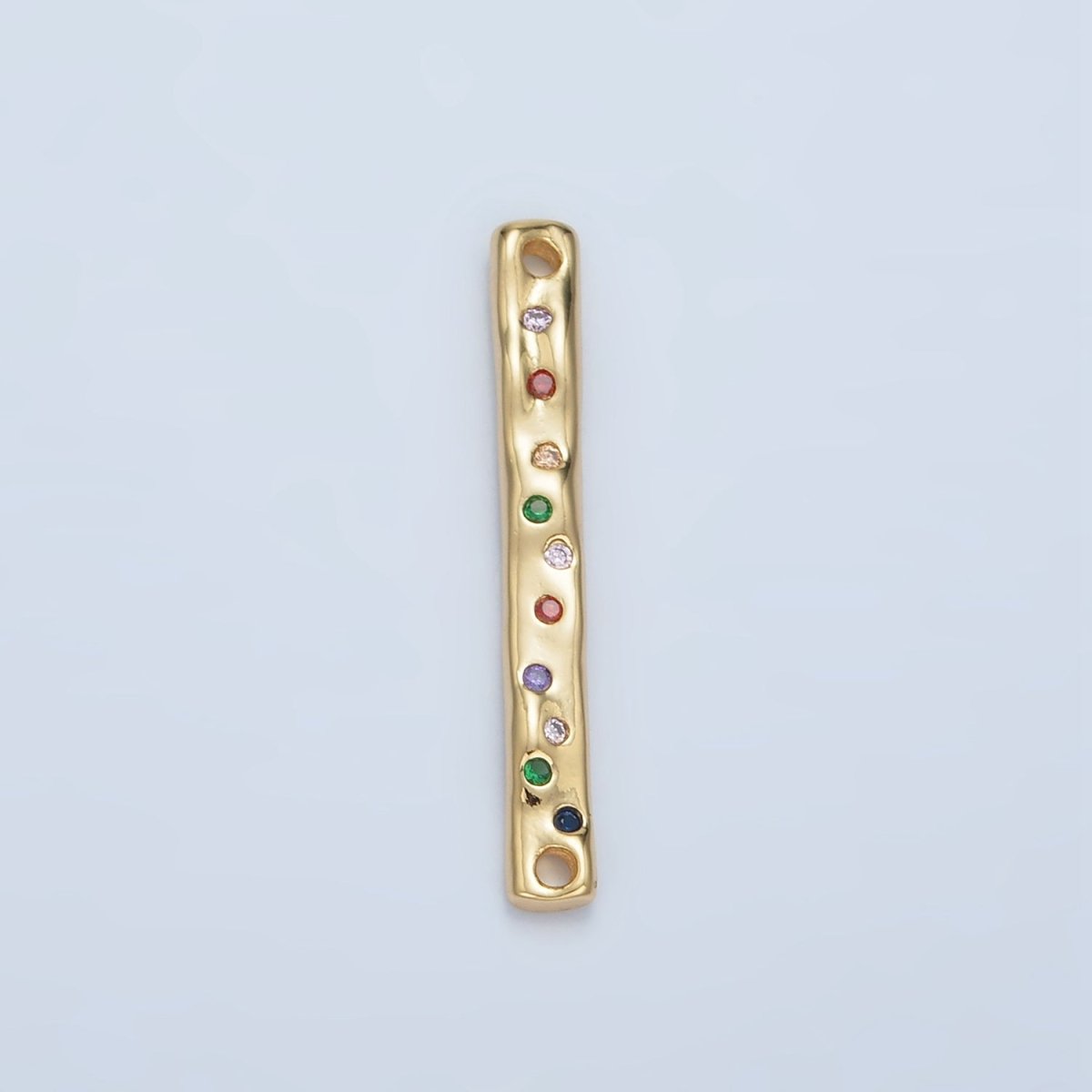 24K Gold Filled 30mm Multicolor CZ Dotted Hammered Bar Connector | F235 - DLUXCA