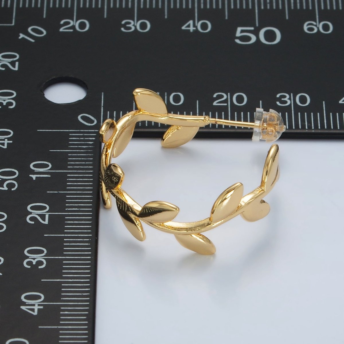 24K Gold Filled 30mm Nature Leaf C - Shaped Hoop Earrings | AB1232 - DLUXCA