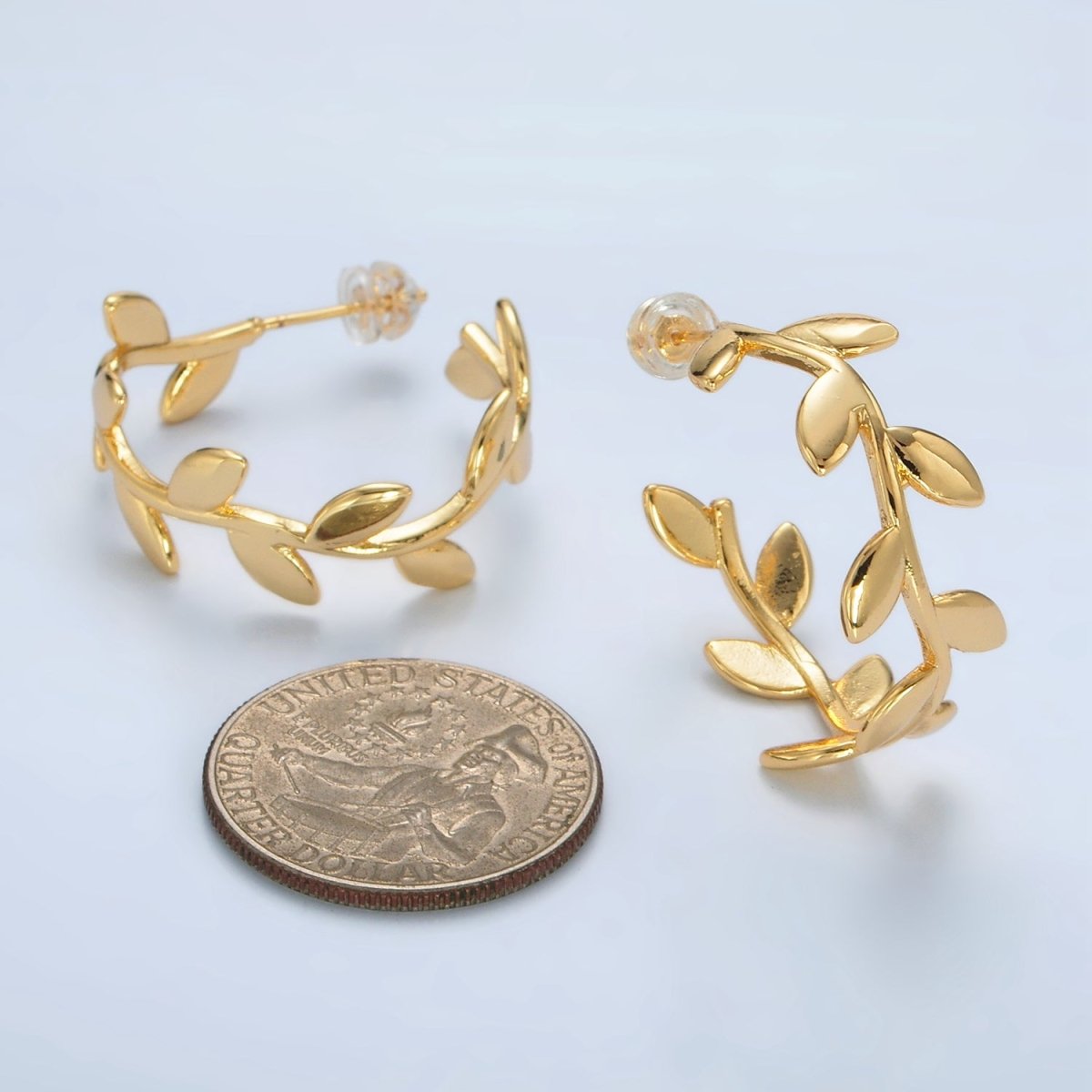 24K Gold Filled 30mm Nature Leaf C - Shaped Hoop Earrings | AB1232 - DLUXCA