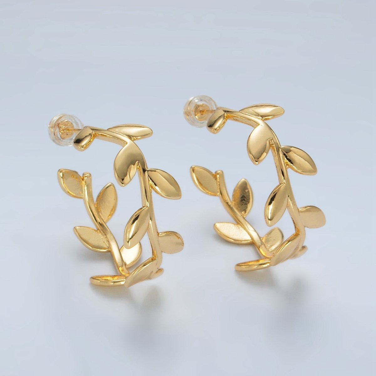 24K Gold Filled 30mm Nature Leaf C - Shaped Hoop Earrings | AB1232 - DLUXCA