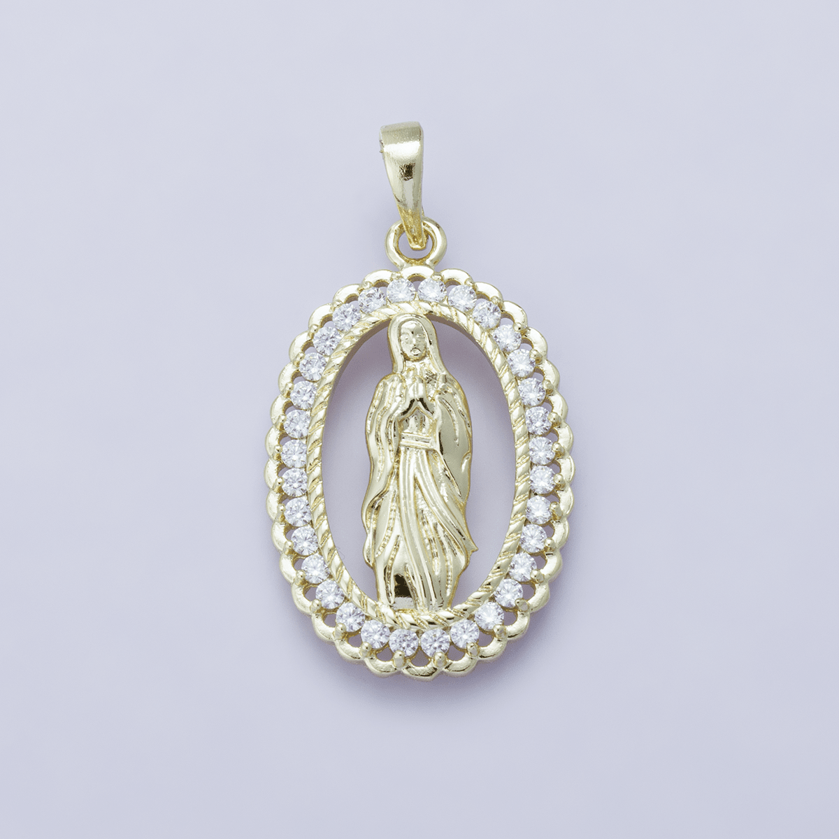 24K Gold Filled 30mm Open Frame Micro Paved CZ Lady of Guadalupe Pendant | H00183 - DLUXCA