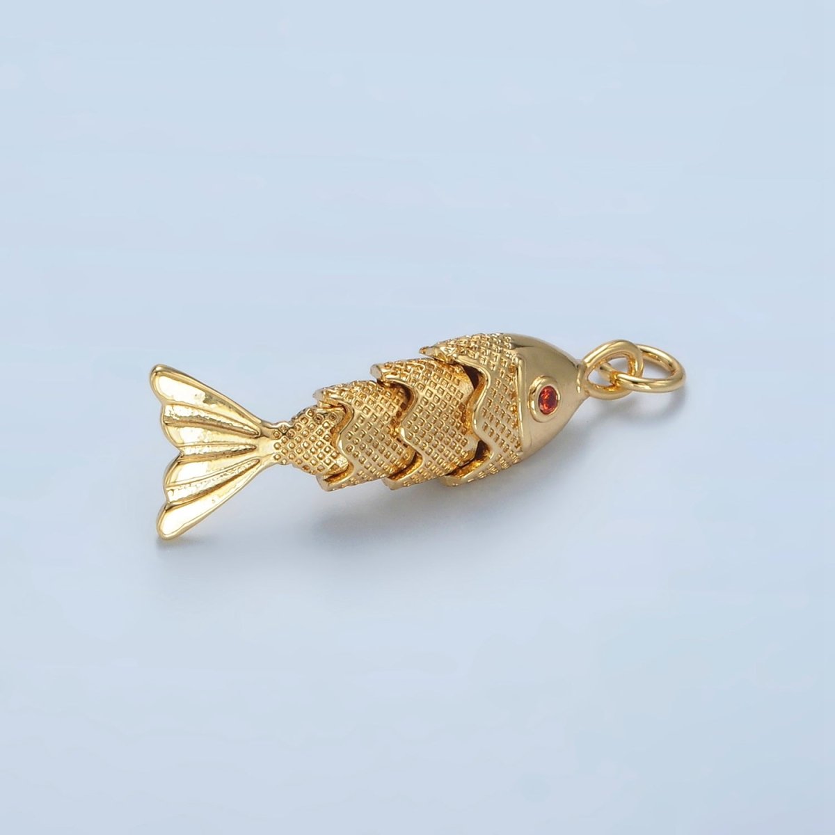 24K Gold Filled 30mm Orange CZ Multidimensional Textured Fish Sea Animal Charm | E049 - DLUXCA